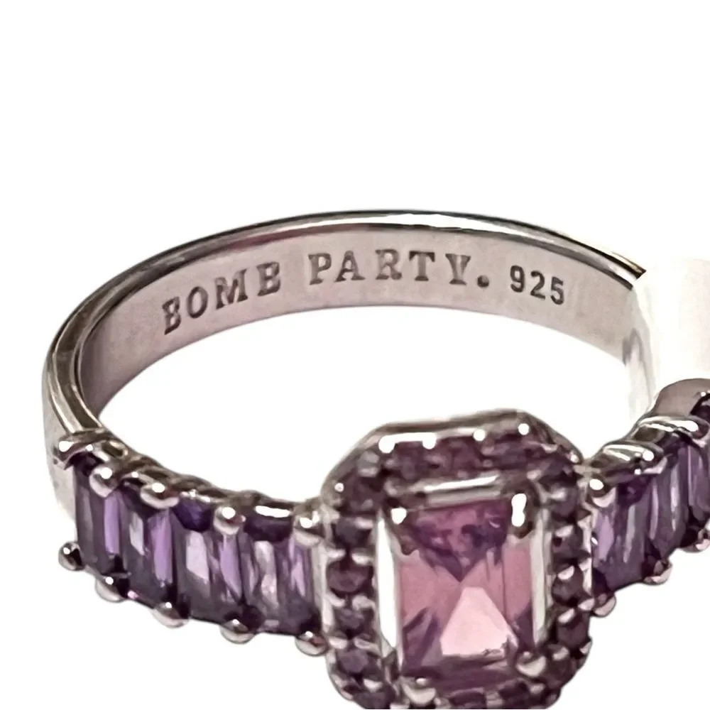 Bomb Party Lab Created Purple Chalcedony & Amethyst CZ Sterling Silver Ring